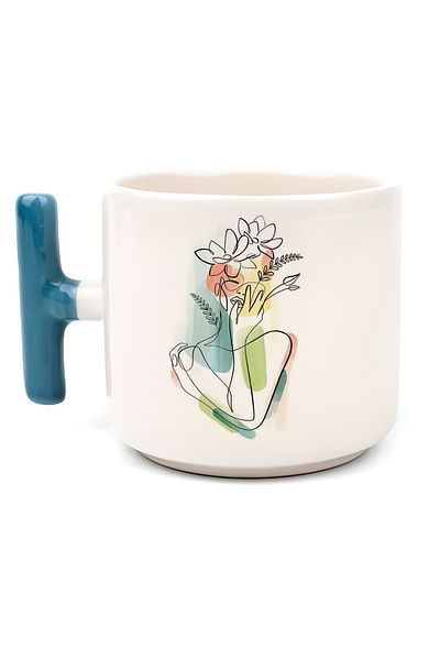 GünayStore كوب مطبوع عليه رسمة امرأة لاتيه وإسبريسو مصنوع يدويًا بمقبض على شكل حرف T
