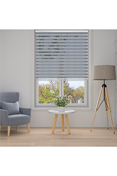 Dibas Aliminyum Kapalı Kasalı Korumalı Lüx Zebra Stor Perde Düz Gri