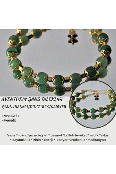 Gift Sellection Gerçek Doğal Taş Aventurin Hematit Değerli Taş Bileklik, Şifa Bilekliği, Başarı Kariyer Para