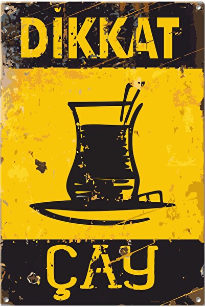 Caution Tea Warning Sign Retro Wood Poster