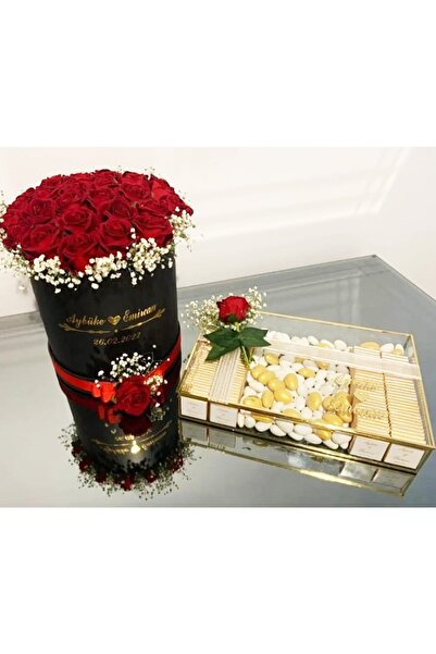 BİDADA Söz Nişan Kadife Kutu Kız Isteme Çiçeği Çikolatası Nişan Söz Set