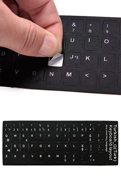 gökkuşağı store 2 Adet Klavye Sticker, Türkçe Q Klavye Etiketi Laptop Pc Sticker Siyah