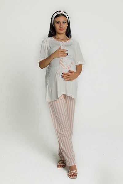 Kadınle Maternity Pajama Set with Striped Trousers