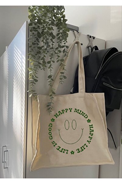 Genel Markalar Happy Mind Baskılı Körüklü Kanvas Çanta