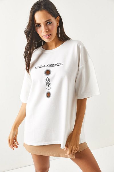 Olalook Dámské Symbol Bílé Přední Zadní Potištěné 2vláknové Unisex oversize tričko TSH-19000696