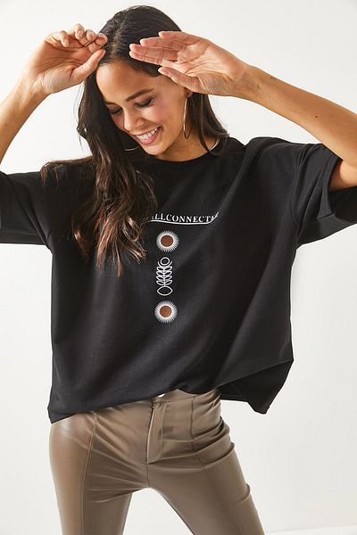 Olalook Dámské symbol černé přední zadní strana potištěné 2vláknové unisex oversize tričko TSH-19000696