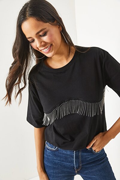 Olalook Damska koszulka oversize z czarnym łańcuszkiem TSH-19000697