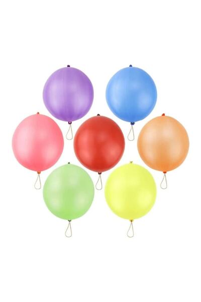 Janissary Punch Balon 30 Adet Zıpzıp Lastikli Balon Karışık Renk İpli Balon