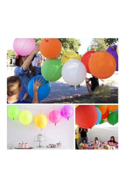 Janissary Punch Balon 30 Adet Zıpzıp Lastikli Balon Karışık Renk İpli Balon