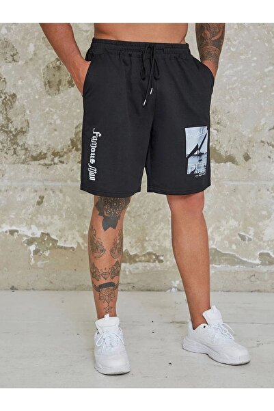 ORLONTEX Ανδρικό μαύρο διάσημο σορτς με στάμπα