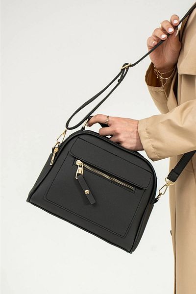 Makeuptime Black Leather Two-Compartment Adjustable Shoulder Strap Women's Hand and Shoulder Bag 8876