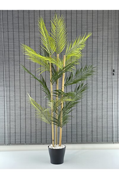 Bahçem Yapay Çiçek Areka Ağacı Palmiye Ağacı Bambu Gövdeli Saksılı 18 Yaprak 125 Cm