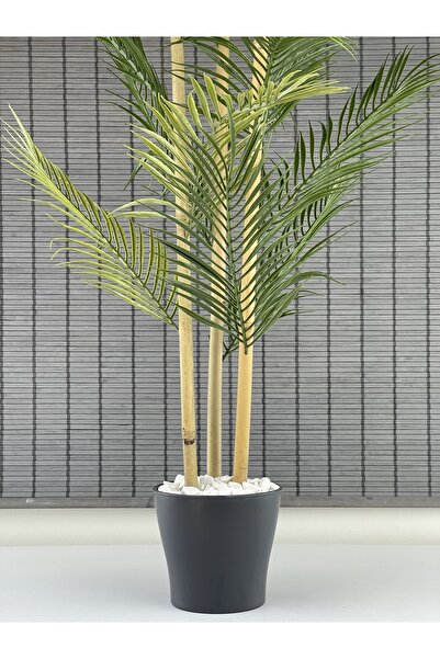Bahçem Yapay Çiçek Areka Ağacı Palmiye Ağacı Bambu Gövdeli Saksılı 18 Yaprak 125 Cm