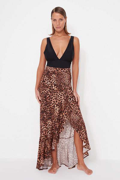 Trendyol Collection Leopárd mintás Maxi szőtt Flounce strandszoknya TBESS23ET00039