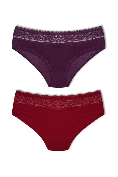 HNX Pachet de 2 boxer de damă hipster din bumbac cu dantelă în talie