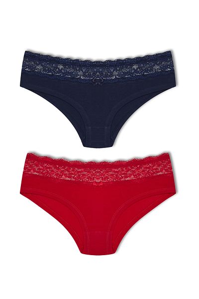HNX Pachet de 2 boxer de damă hipster din bumbac cu dantelă în talie
