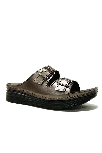 ŞAHGÜL Bronze Brown Buckle Anatomical Comfort Slippers