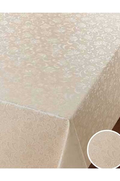 Herseyygüzell مفرش طاولة دائري PVC قابل للمسح كريمي قطر 140 سم