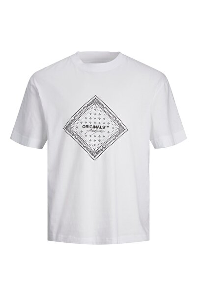 Jack & Jones Jack Jones Paısley Μπλούζα με λαιμόκοψη και στάμπα Mc Erkek Beyaz 12235738-01