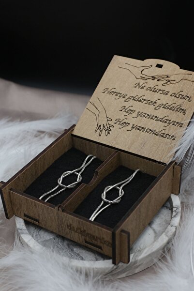 Dukkanka Düğüm Kalın Zincir Sonsuzluk Gümüş Kaplama Sevgili Bileklik Ahşap Ya...