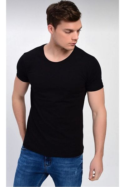 DYNAMO Men's Black Crew Neck Lycra Basic T-shirt Klr Gym T-338