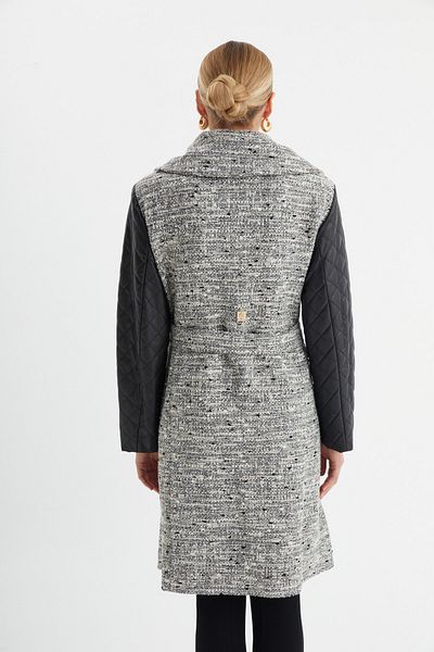 Balizza Blz-sleeves Quilted Gray Patterned Turn-Down Collar Coat