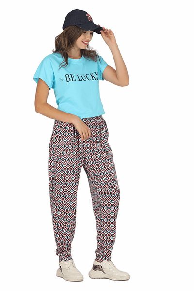 VocalMood Set de pijamale largi pentru femei, cu modele de culoare albastră, Lady 10016