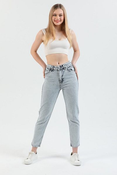 Trn JNS Maria Fadeless Snow Mom Jeans Pantaloni Boyfriend Power Lycra cu talie înaltă
