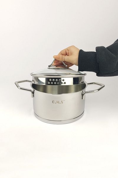 Digithome Stainless Steel Pot 18x10 Cm - Oms with Strainer Lid, Plain C1-1-71