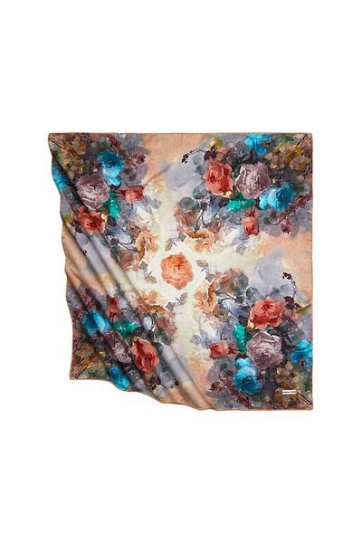 Bursa İpek Mustard Flower Pattern Silky Scarf