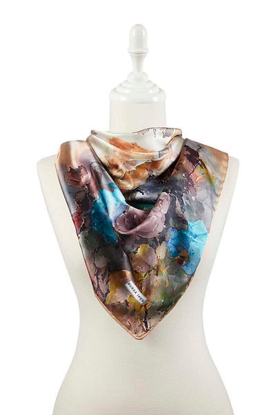 Bursa İpek Mustard Flower Pattern Silky Scarf