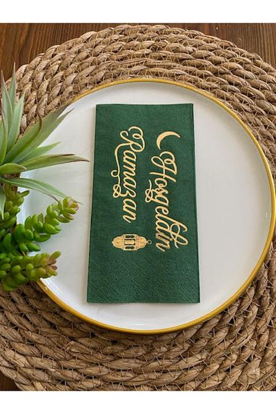 kidspartim Gold Gilded Green Welcome Ramadan Napkin 16 Pieces