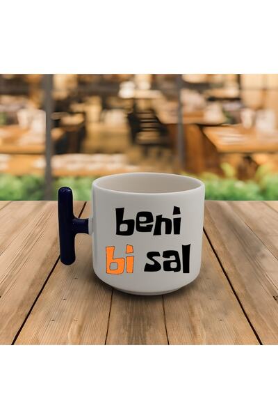 GünayStore Beni Bi Sal Yazı Baskılı Latte & Espresso El Yapımı T Kulplu Kupa
