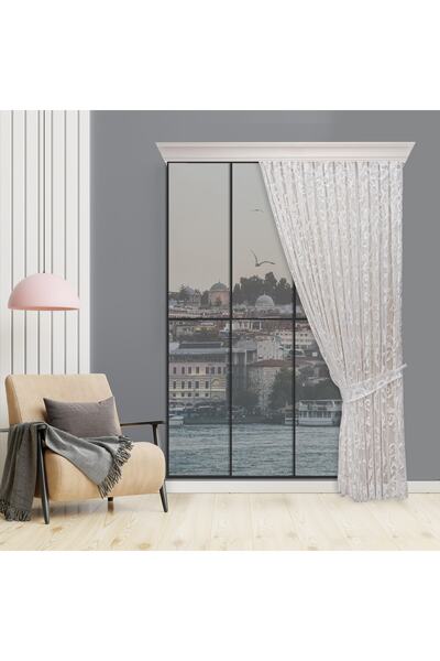 perhal perde ve halı Shawl Pattern White French Kdk Single Wing Close Pleated Tulle Background Curtain