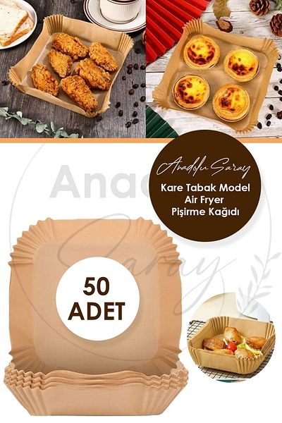 Anadolu Saray Çarşısı Airfryer 50 Pieces of Square Plate Baking Paper - Oil Free Air Fryer