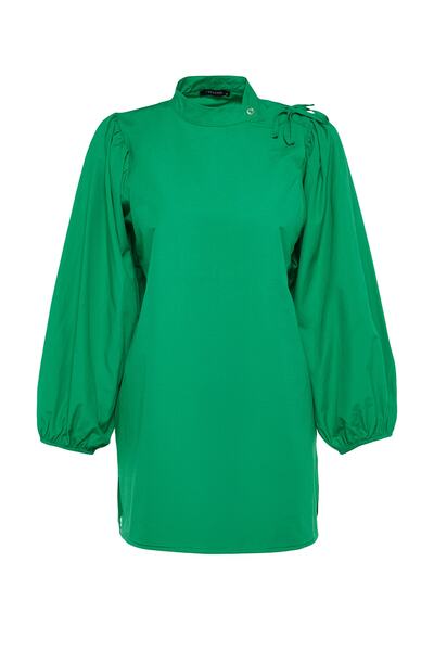 Trendyol Modest Green Balloon Sleeve Wide Cut Woven Cotton Tunic TCTSS23UK00063