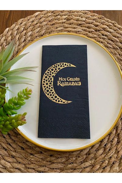 kidspartim Gold Gilded Black Welcome Ramadan Waiter Fold 16 Pieces New Model