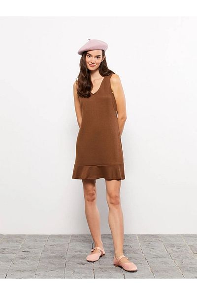 LC Waikiki Tweed Γυναικείο Φόρεμα - Casual V-λαιμόκοψη, Αμάνικο