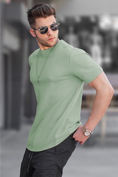 Madmext Tricou de bază din țesătură Waffle verde mentă 5883