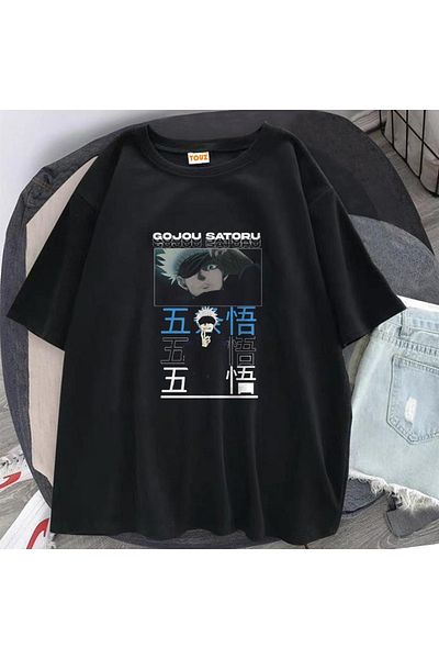 Touz Eysa Gojou Satoru Printed Black Unisex Oversize T-shirt