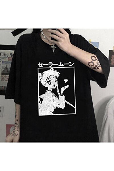 Touz Sailor Moon Printed Black Unisex Oversize T-shirt - Daily Wear