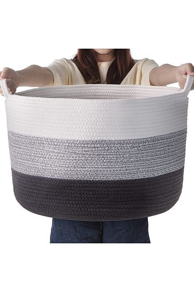MaVaux 45X35 Jute Cotton Large Size Basket - Blanket and Toy Bag