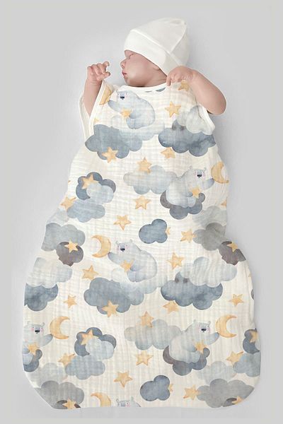 Tuğba Kuğu 4 Layers Muslin Baby Sleeping Bag (0-18 MONTHS) - Stars and Bears