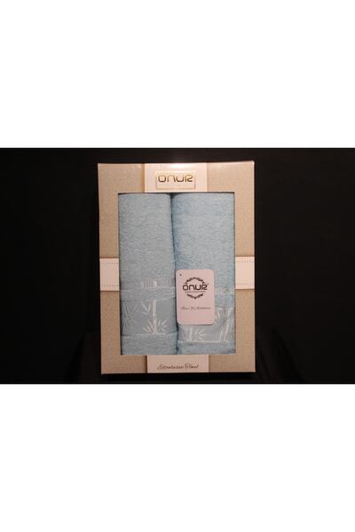 HUZUR ÇEYİZ مجموعة مناشف الحمام أونور بامبو المكونة من قطعتين