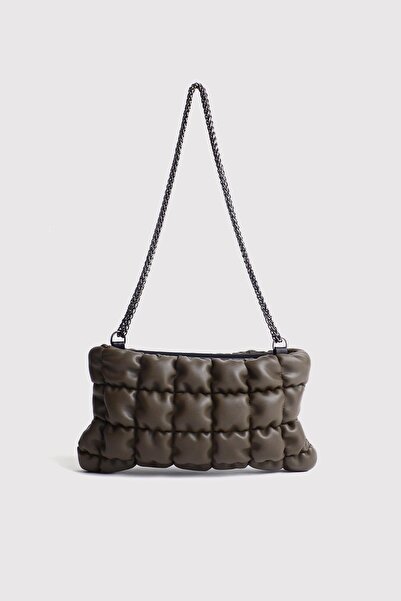 Berlesi Khaki Women's Fluffy Chain Shoulder and Crossbody Baguette Bag