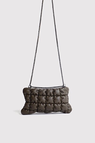Berlesi Khaki Women's Fluffy Chain Shoulder and Crossbody Baguette Bag