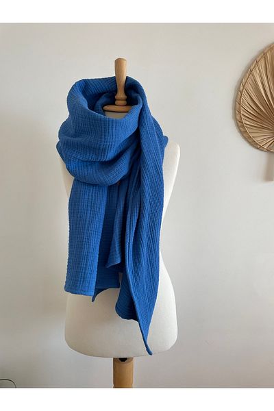 LeBohas Σχέδιο μπουτίκ Saks Blue Cotton Shawl