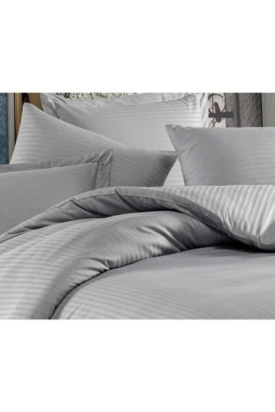 Romans Set lenjerie de pat dungi bumbac satinat dublu gri deschis