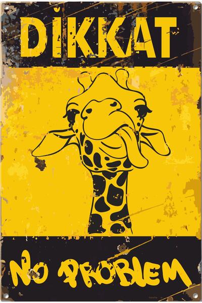 Hayat Poster Caution Giraffe No Problem Warning Sign Retro Wooden Poster