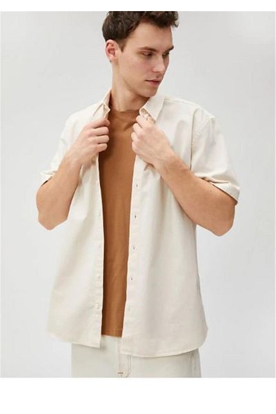 Koton 3sam60002hw 057 Beige Men's Cotton Woven Tops Shirt